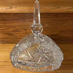 Midcentury American Cut Glass Covered Candy Dish, Footed, with Tall Finial Lid